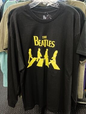 The Beatles Black Long Sleeve Tee with Yellow Abbey Road Graphic